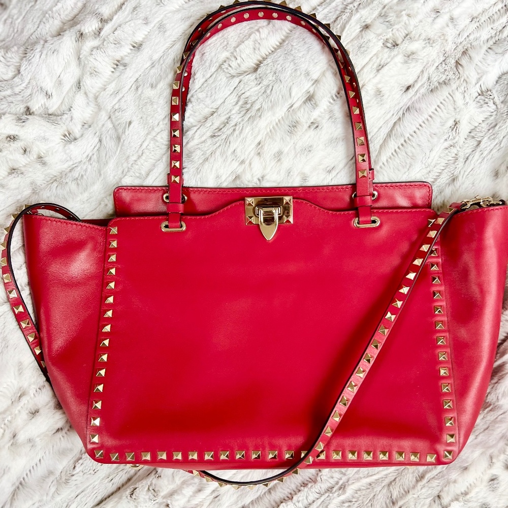 ❌ SOLD ❌ Valentino Rockstud Medium Tote - Red Soft Leather- LIKE NEW !